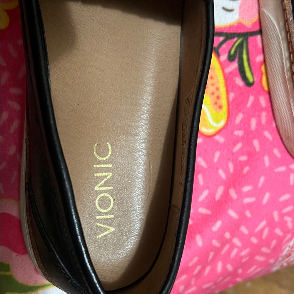 Vionic Black Leather Loafers with Gold Accent - Picture 4 of 15
